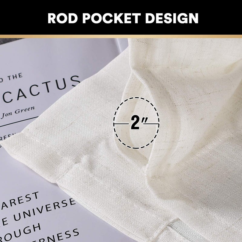 PrinceDeco Sheer Curtains Linen Blend Curtains Extra Long 108" Long, Rod Pocket Elegant Vertical Linen Curtain Panels for Farmhouse/Living Room Window Drapes for Bedroom(Ivory, 2 Panels) - Image 4